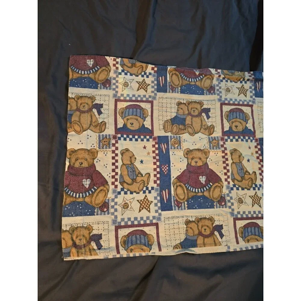 Vintage Patriotic Teddy Bear Americana Pillowcase Country Farmhouse